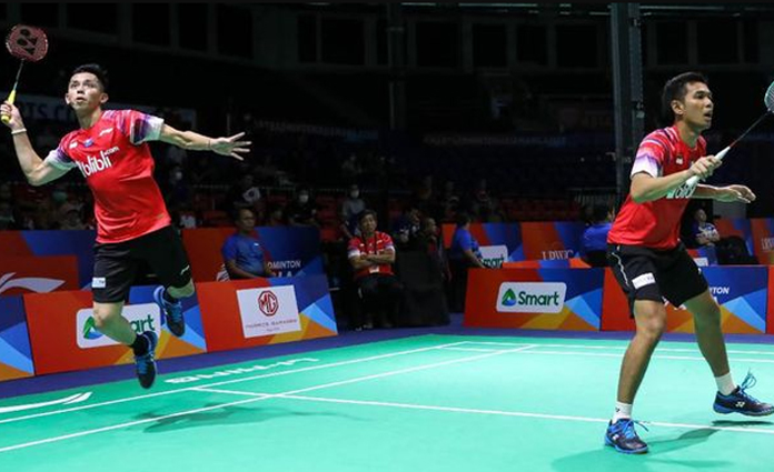 Fajar/Rian saat berlaga di Badminton Asia Team Championship (BATC) 2020